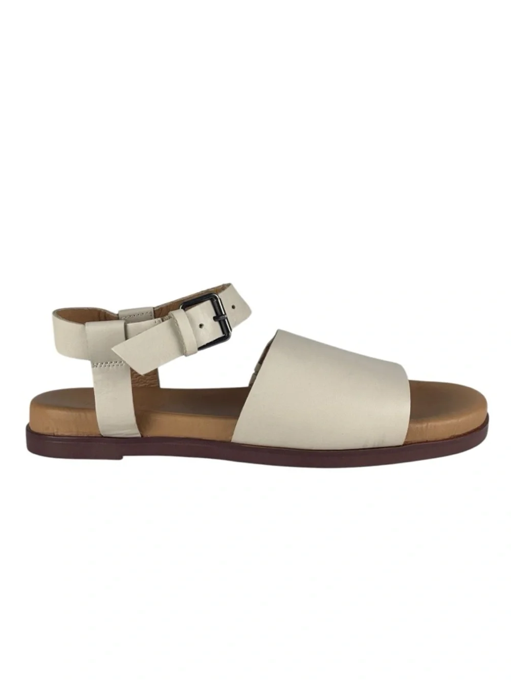 MADEWELL ND986 PALE OYSTER THE NOELLE ANKLE STRAP FLAT LEATHER SANDALS